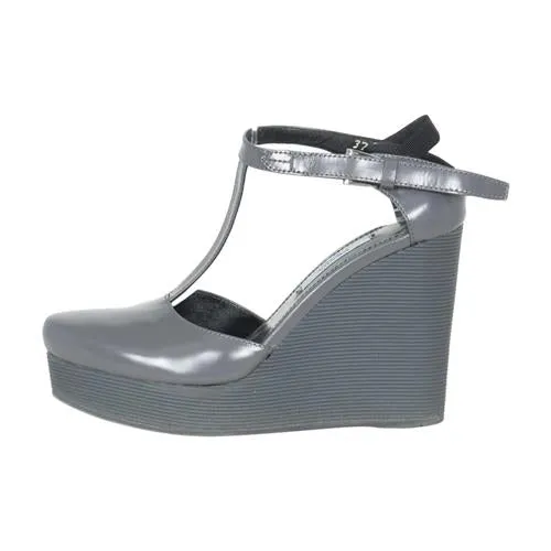 Prada Leather T-Strap Wedges Commute Light