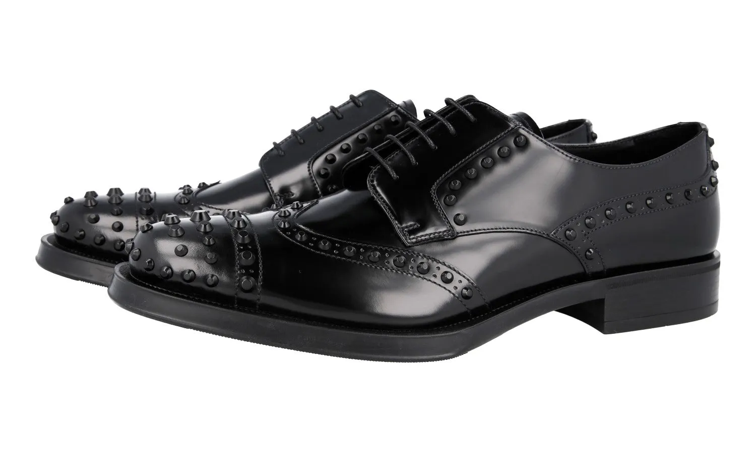 Evening Gala All Shade Prada Men's Black Brushed Spazzolato Leather Derby Lace-up Shoes 2EE289