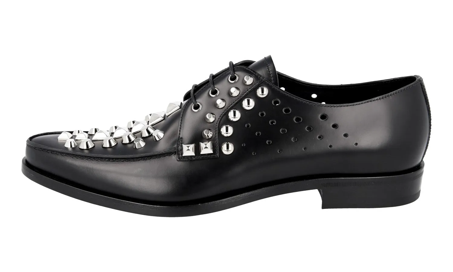 Special Wear Meeting Style Prada Men's Black Brushed Spazzolato Leather Lace-up Shoes 2EG256