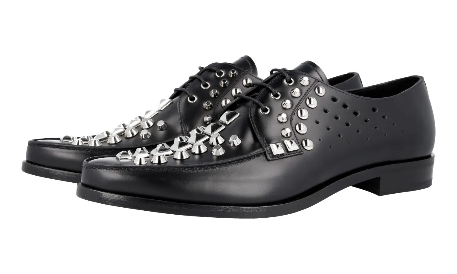 Prada Men's Black Brushed Spazzolato Leather Lace-up Shoes 2EG256 Bright tone
