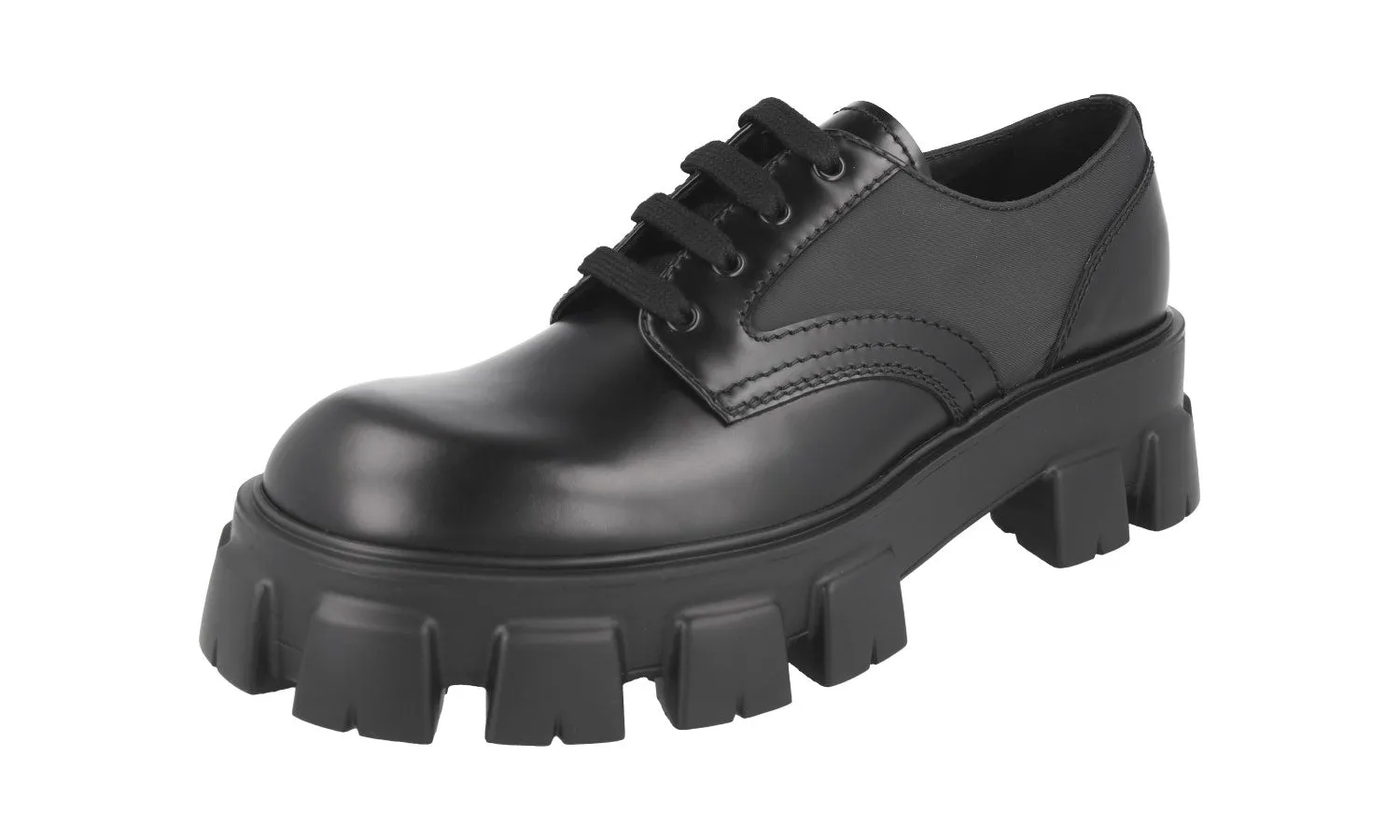 Prada Men's Black Brushed Spazzolato Leather Monolith Lace-up Shoes 2EE342 understated look