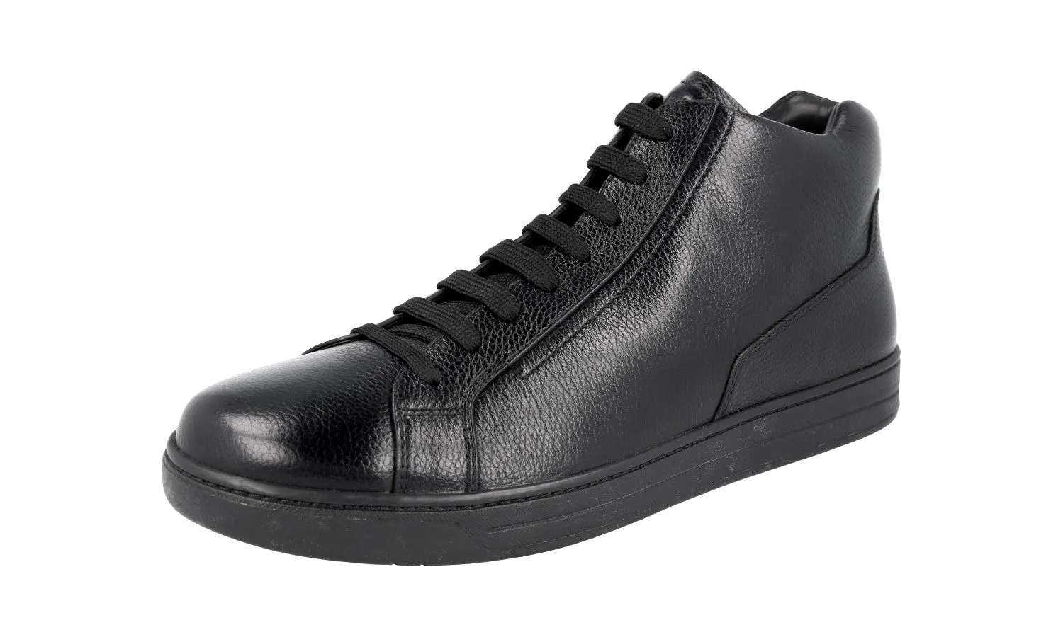 Flex grooves Smooth Upper Prada Men's Black Buffalo Leather High-Top Sneaker 4T2998