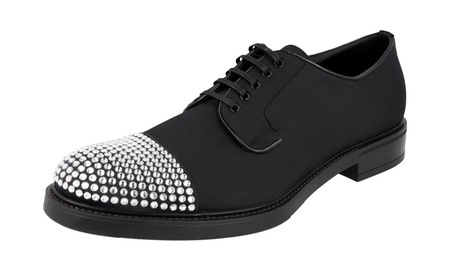 Prada Men's Black Crystal Cap Toe Derby Lace-up Shoes 2EA163 Quick Shade Work Session