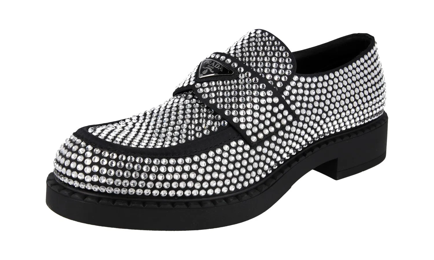 Fresh Path Lane Hill Lane Prada Men's Black Leather Double Chocolate Crystal Loafers 2DE135