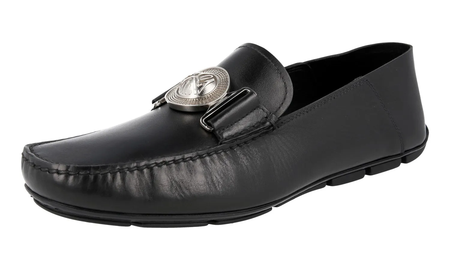 Pull Tab Step Safe Prada Men's Black Leather Driving Loafer Loafers PE0550