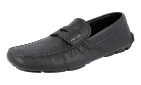 Even Walk Prada Men's Black Leather Driving Loafer Logo Loafers 2DD001