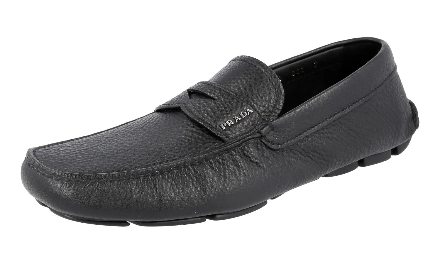 Even Walk Prada Men's Black Leather Driving Loafer Logo Loafers 2DD001