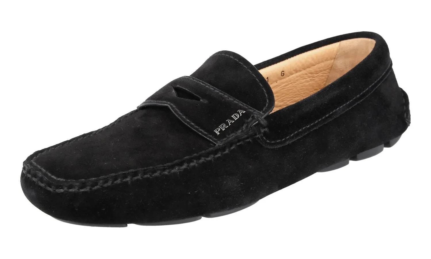 Prada Men's Black Leather Driving Loafers 2DD001 Fashionable Shoes Firm Lane