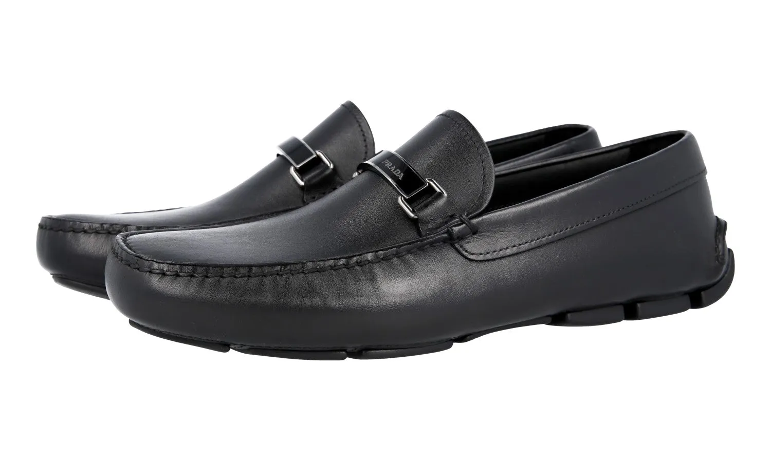 Prada Men's Black Leather Driving Loafers 2DD114 Grip Guard
