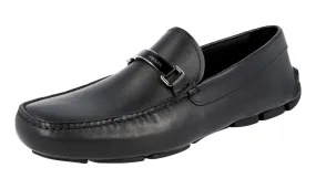 Prada Men's Black Leather Driving Loafers 2DD114 Pebble Grain
