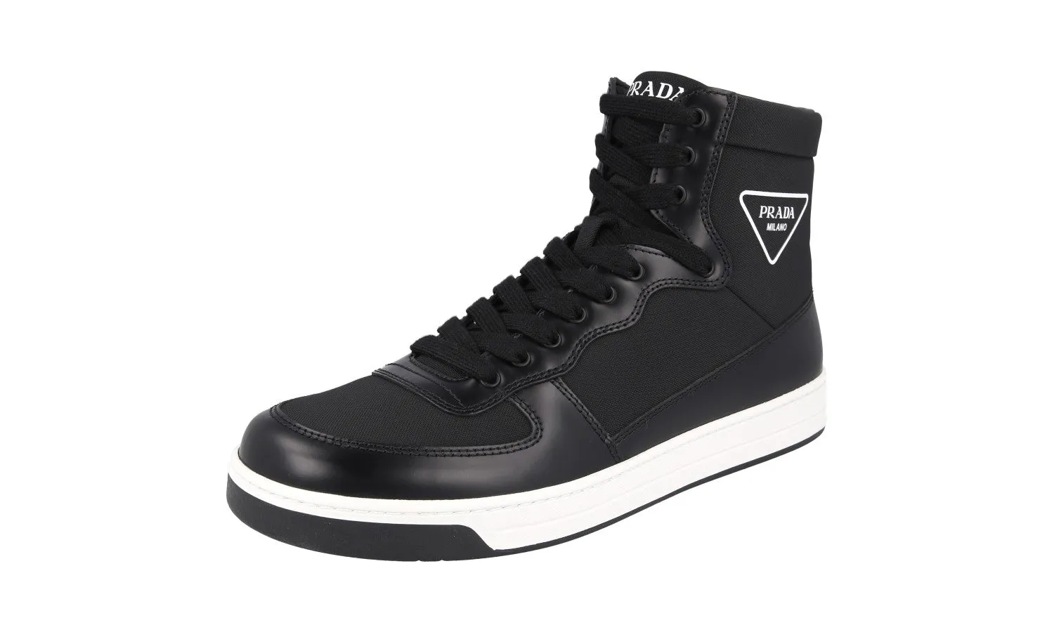 Prada Men's Black Leather High-Top Sneaker 2TG179 Flexible Tread