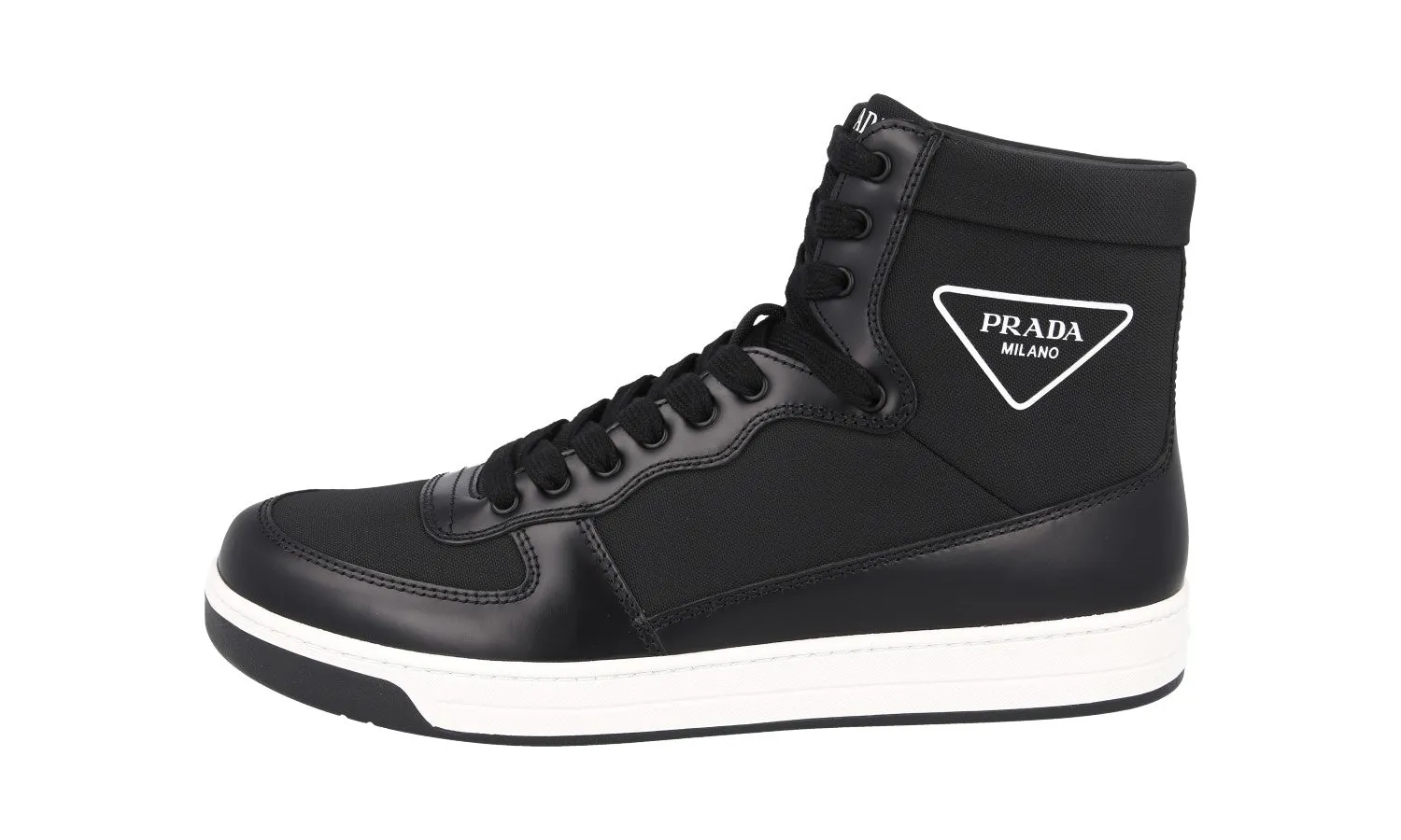 Prada Men's Black Leather High-Top Sneaker 2TG179 Modern Ease Anatomical Contour Footbed