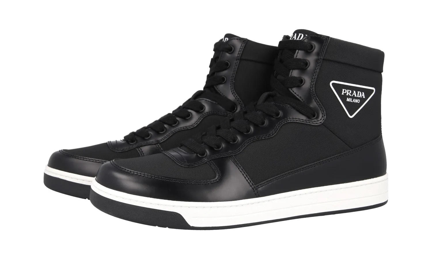 Walk Tech Prada Men's Black Leather High-Top Sneaker 2TG179