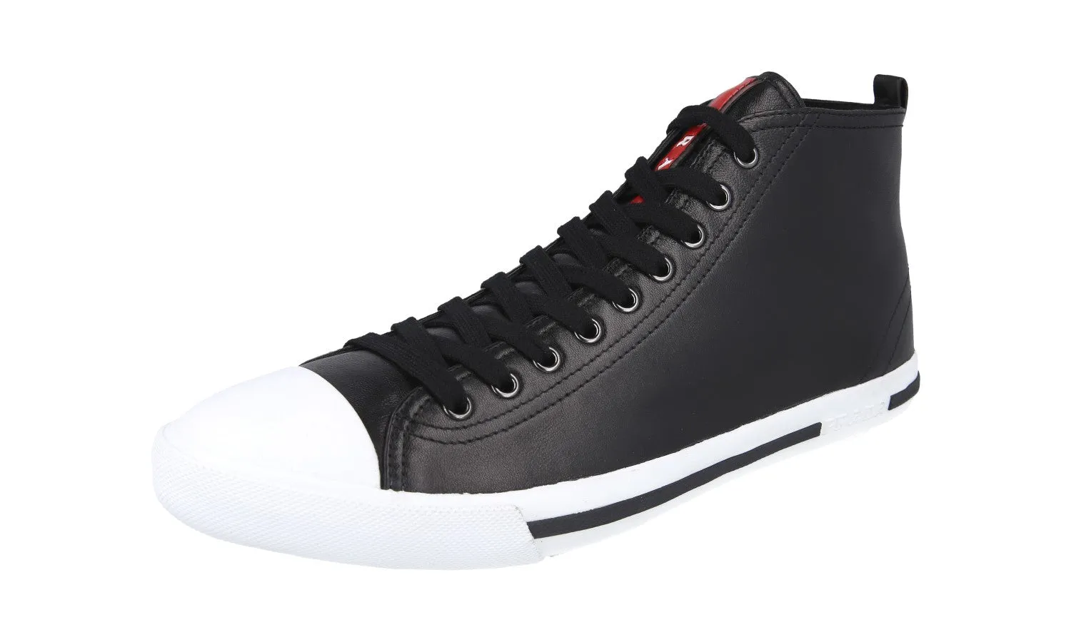 Sculpted materials Prada Men's Black Leather High-Top Sneaker 4T2583