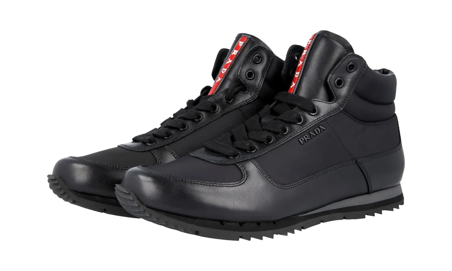 Prada Men's Black Leather High-Top Sneaker 4T2782 All-purpose sole
