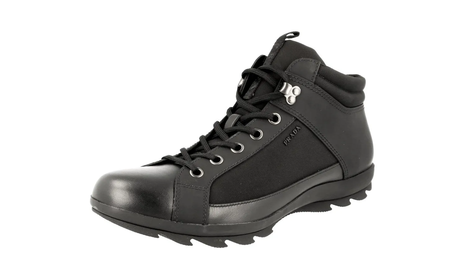 Prada Men's Black Leather High-Top Sneaker 4T2940 Flexible Lining