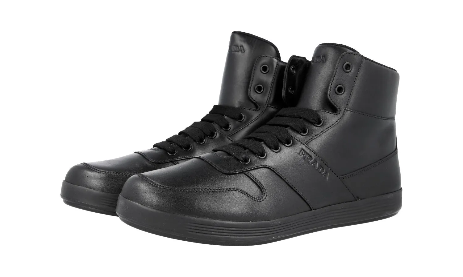 Prada Men's Black Leather High-Top Sneaker 4T3368 Balanced Cushioning