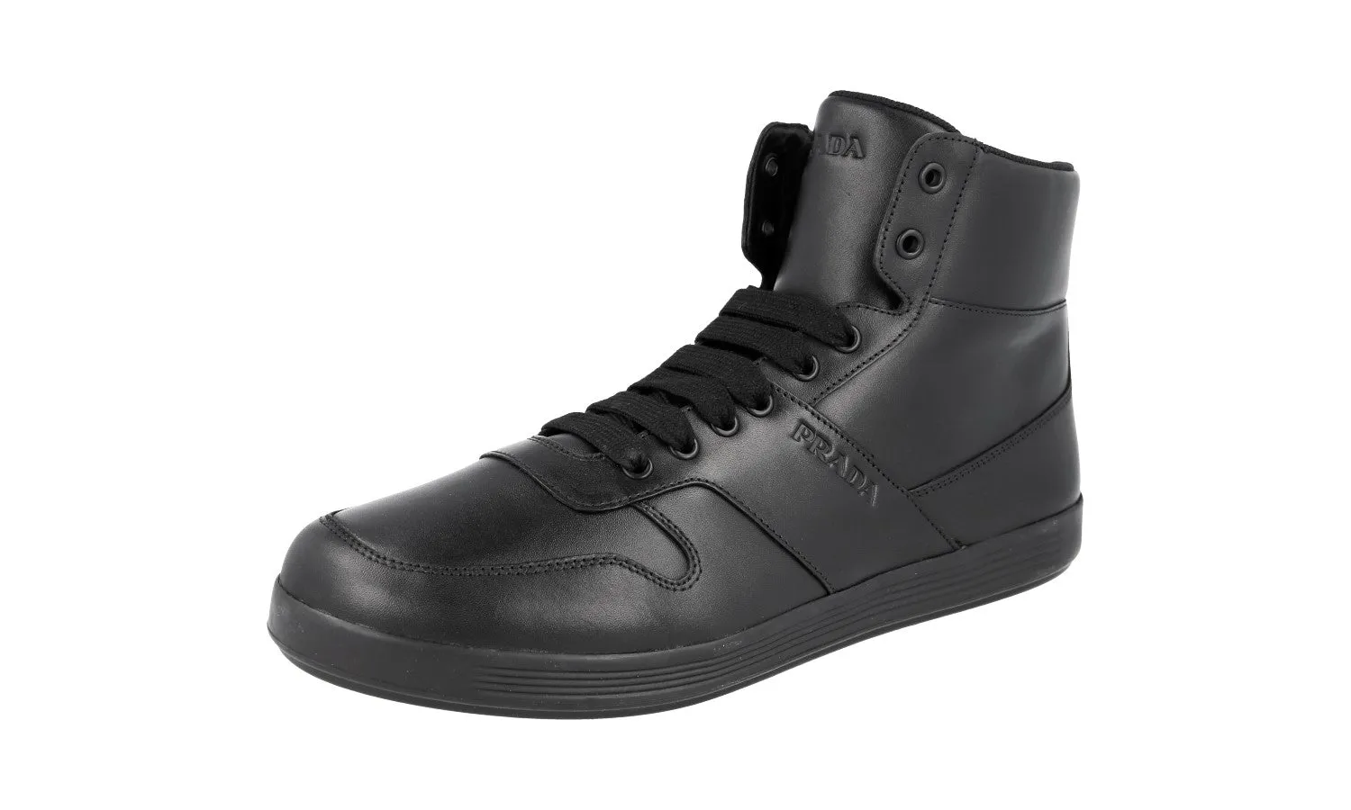 Prada Men's Black Leather High-Top Sneaker 4T3368 Pressure Relief Grooves hypoallergenic