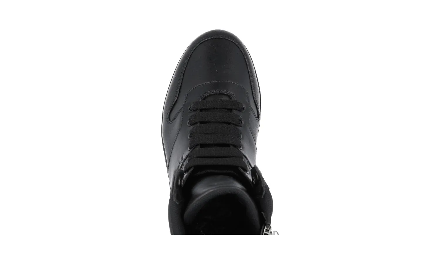 Universal Look Sock Like Collar Fit Prada Men's Black Leather High-Top Sneaker 4T3368