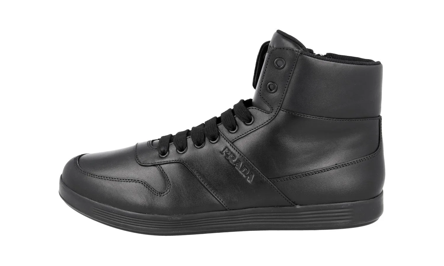 Prada Men's Black Leather High-Top Sneaker 4T3368 Stable Run Sneaker Deals