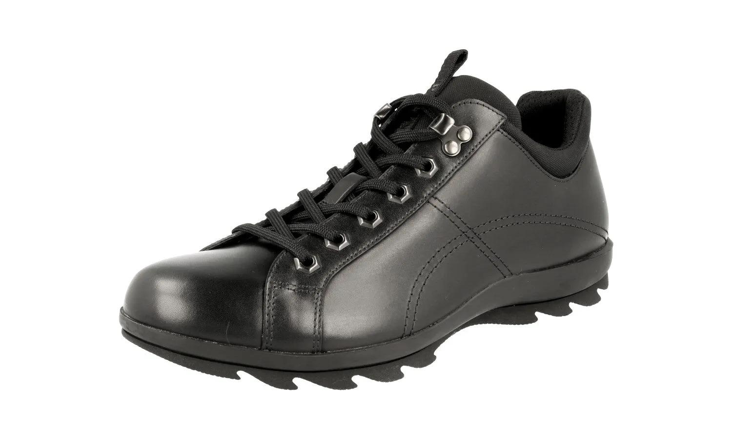 Split Leather Prada Men's Black Leather Lace-up Shoes 4E2938