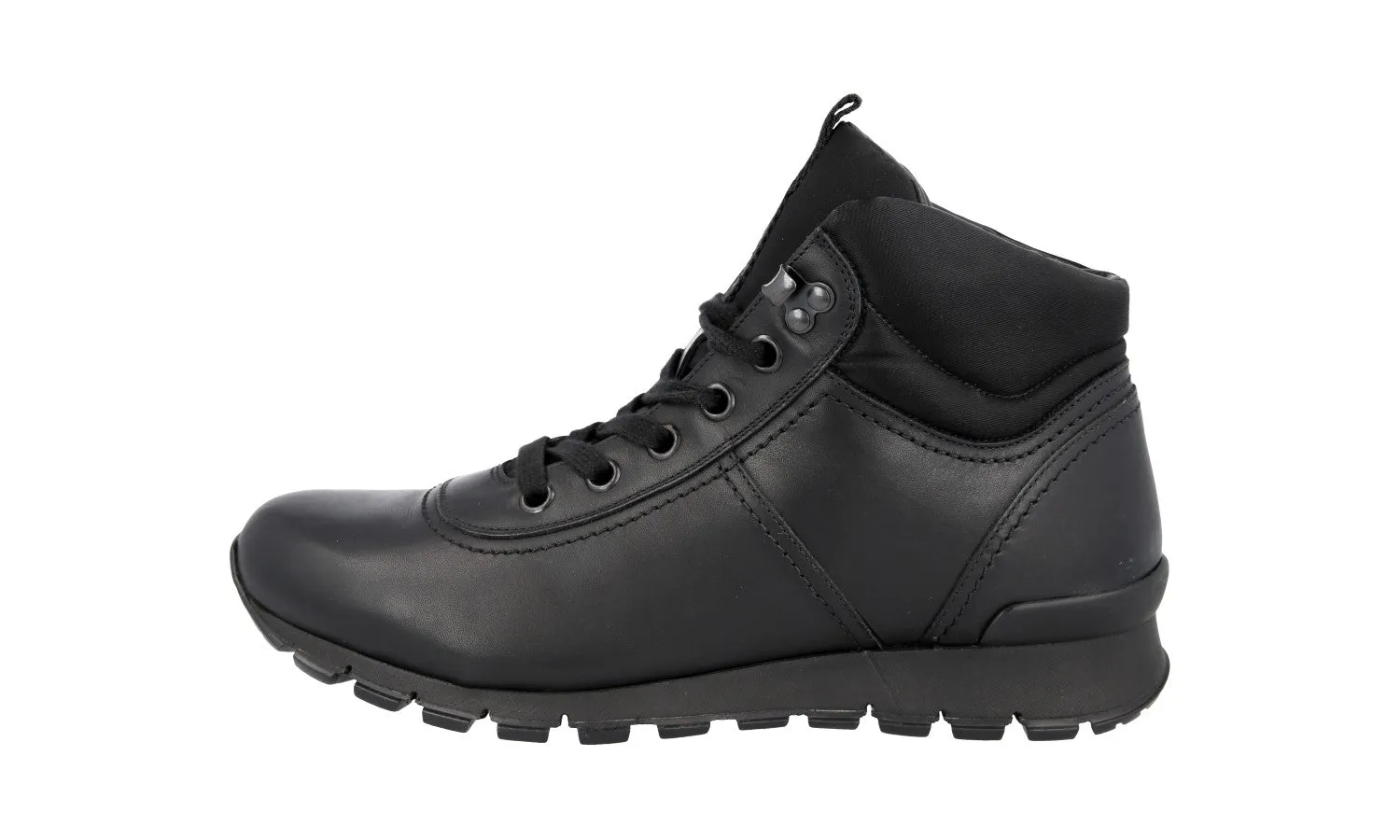 Odor Resistant Lining indoor activity Prada Men's Black Leather Matchrace High-Top Sneaker 4T3040