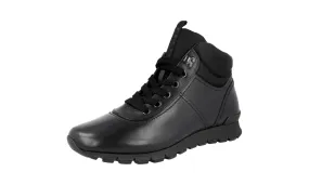 Prada Men's Black Leather Matchrace High-Top Sneaker 4T3040 Elastic Lacing System soft feel