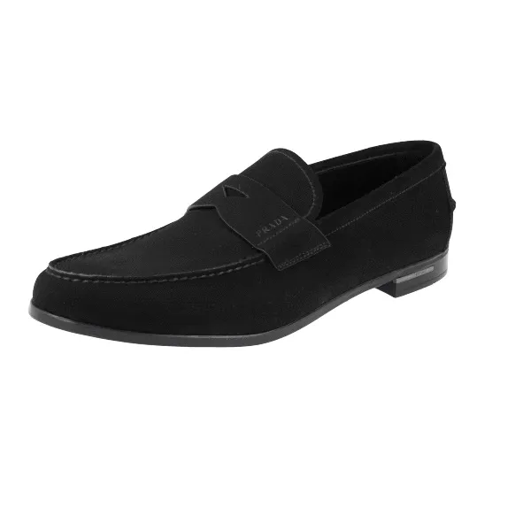 Prada Men's Black Leather Penny Loafers 2DA119 Modern Look