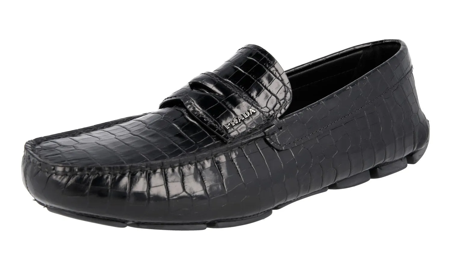 River Path premium design Prada Men's Black Leather Penny Loafers 2DD151