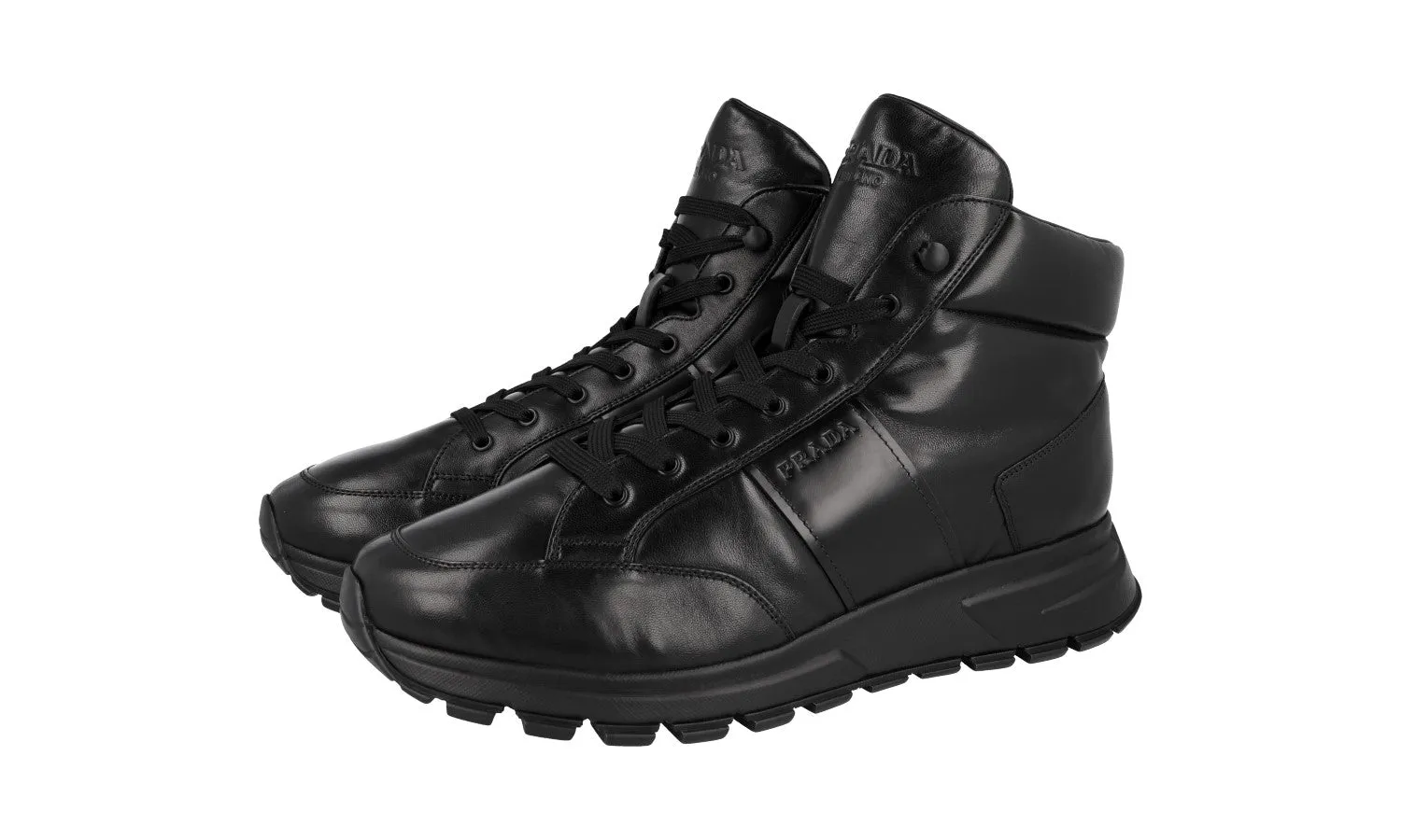 Prada Men's Black Leather Prax01 Shearling High-Top Sneaker 4T3471 Durable arch