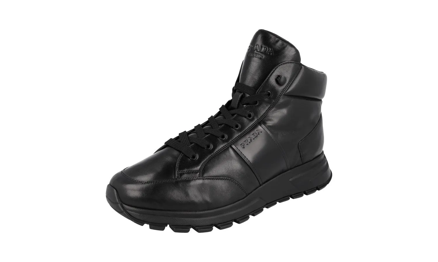 Sport Fit Dynamic Flex Zones Prada Men's Black Leather Prax01 Shearling High-Top Sneaker 4T3471