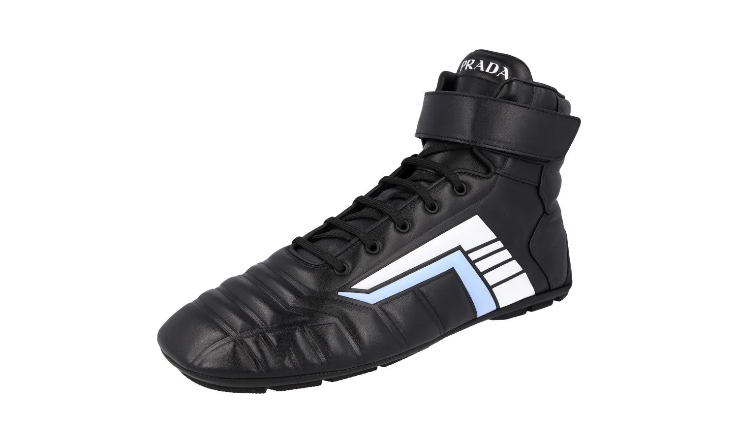 Prada Men's Black Leather Rev High-Top Sneaker 2TG172 Long Comfort
