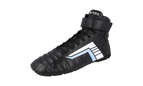 Prada Men's Black Leather Rev High-Top Sneaker 2TG172 Long Comfort