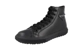 Prada Men's Black Leather Stratus High-Top Sneaker 4T3306 Sporty Comfort