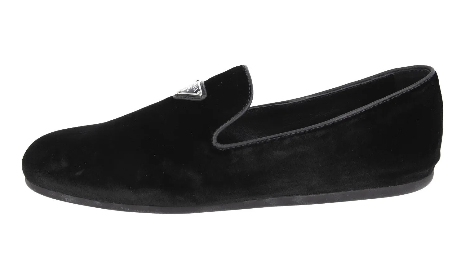 Prada Men's Black Leather Velvet Logo Loafer Slipper Loafers 2S2974 Light Pace