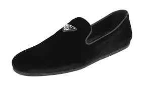 Prada Men's Black Leather Velvet Logo Loafer Slipper Loafers 2S2974 Easy Clean