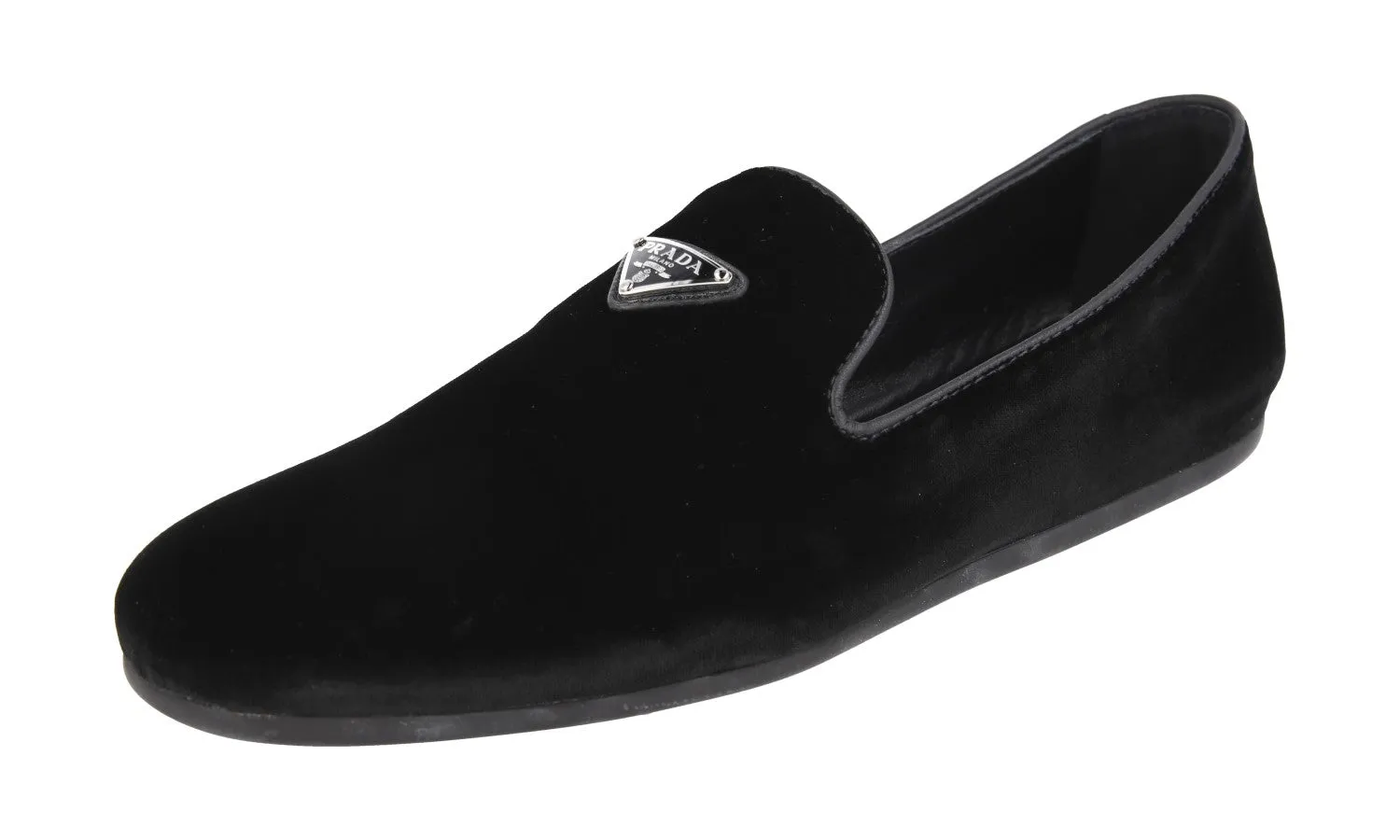 Prada Men's Black Leather Velvet Logo Loafer Slipper Loafers 2S2974 Easy Clean