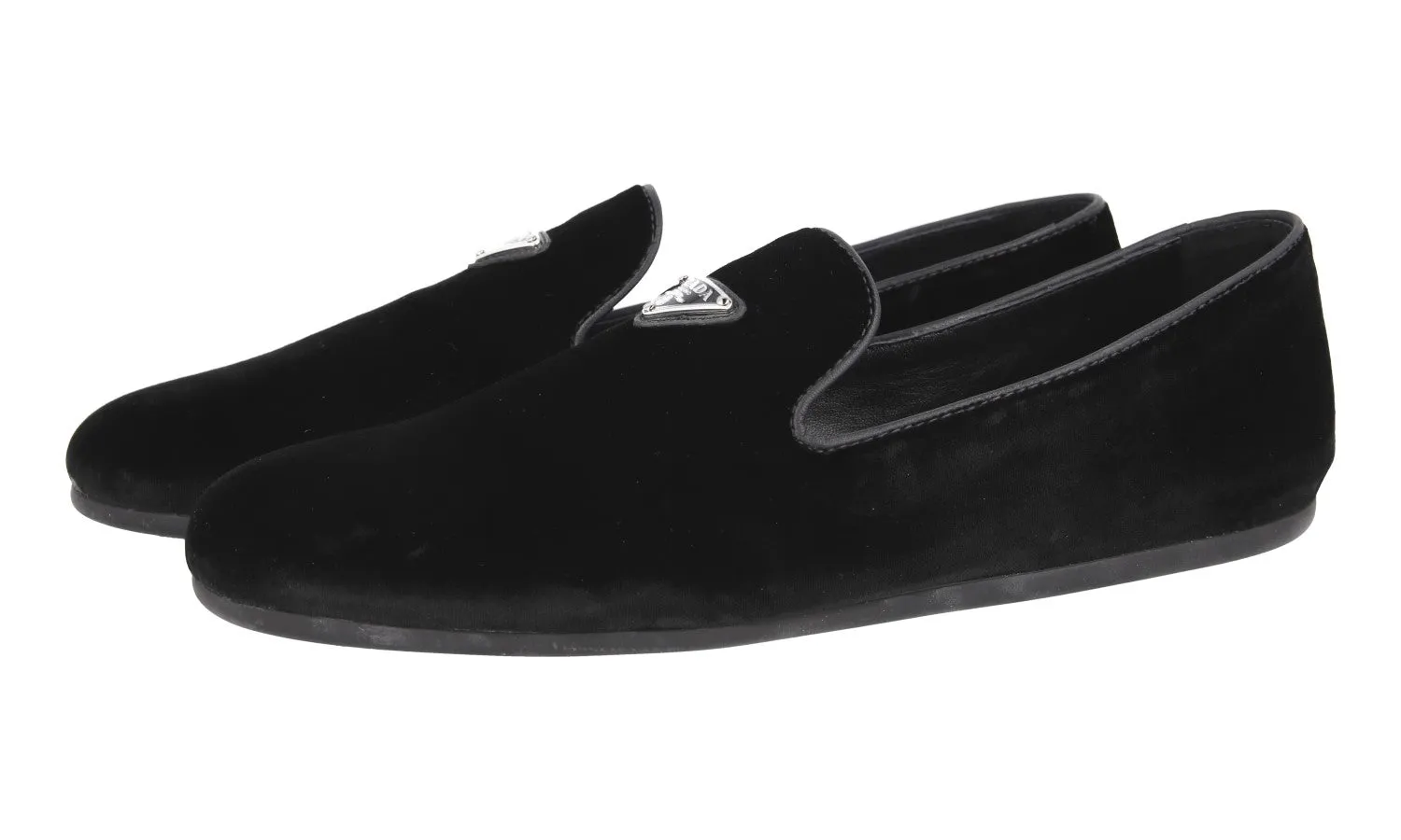 Prada Men's Black Leather Velvet Logo Loafer Slipper Loafers 2S2974 Cloud Breeze Durable Comfort