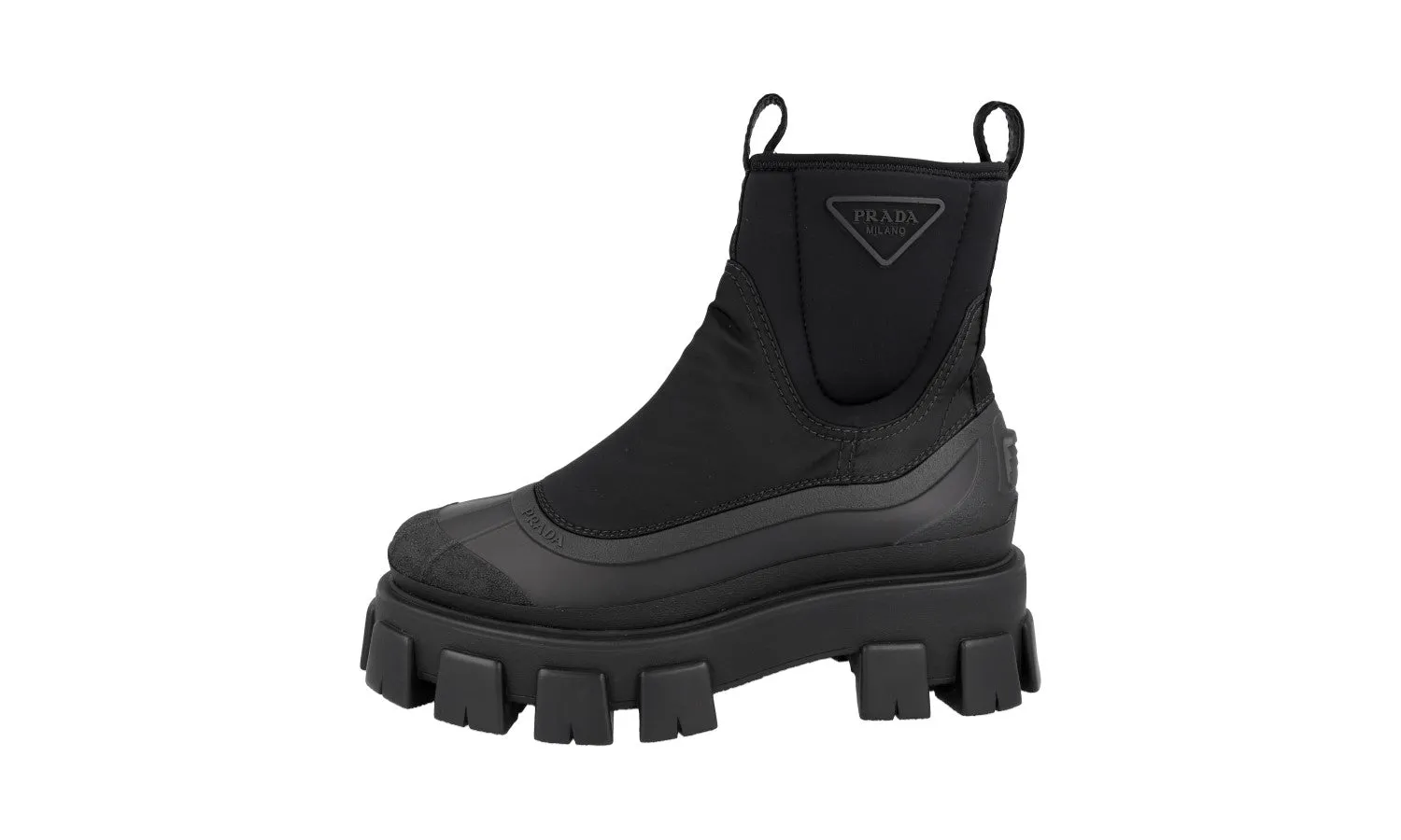 Prada Men's Black Monolith High-Top Sneaker 2UE029 Sculpted materials Ankle Collar Padding