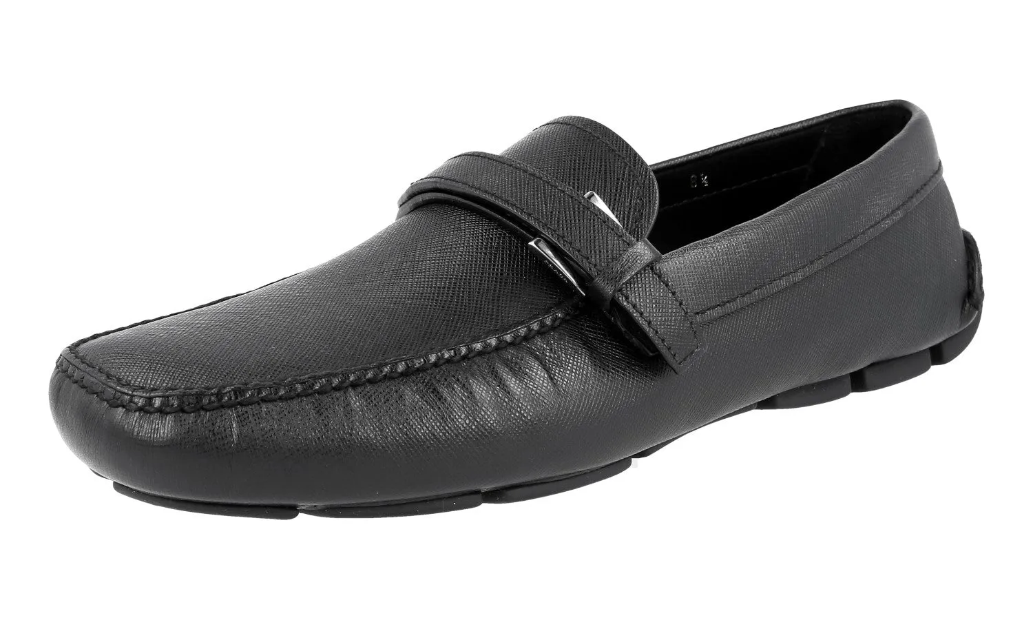 Comfortable Shoes Prada Men's Black Saffiano Leather Driver Driving Shoes Loafers 2DD110
