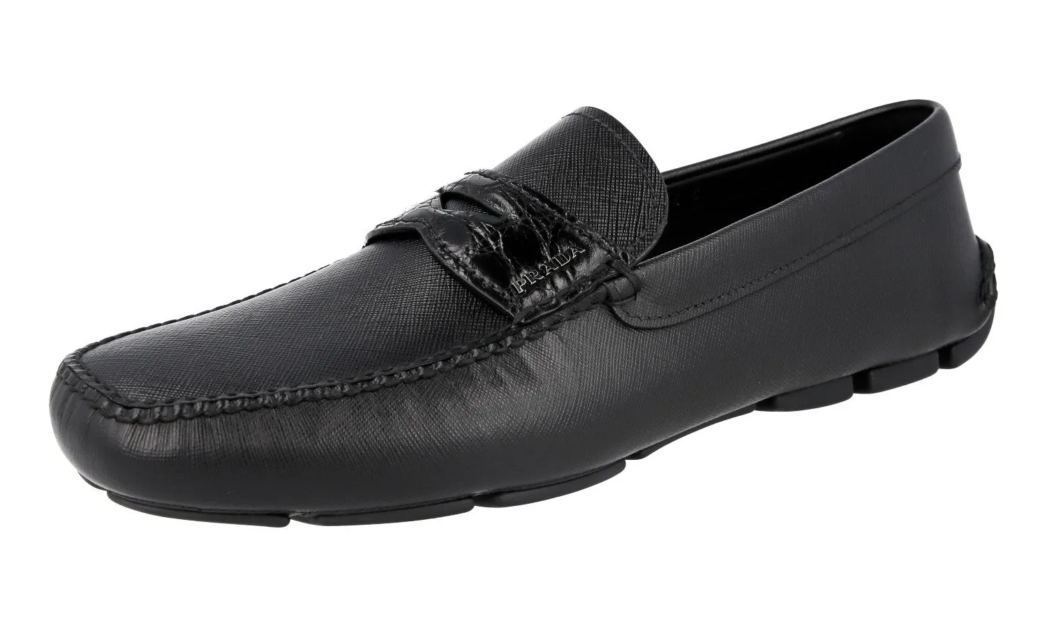 Foot Sure Prada Men's Black Saffiano Leather Driving Loafer Loafers 2DD001
