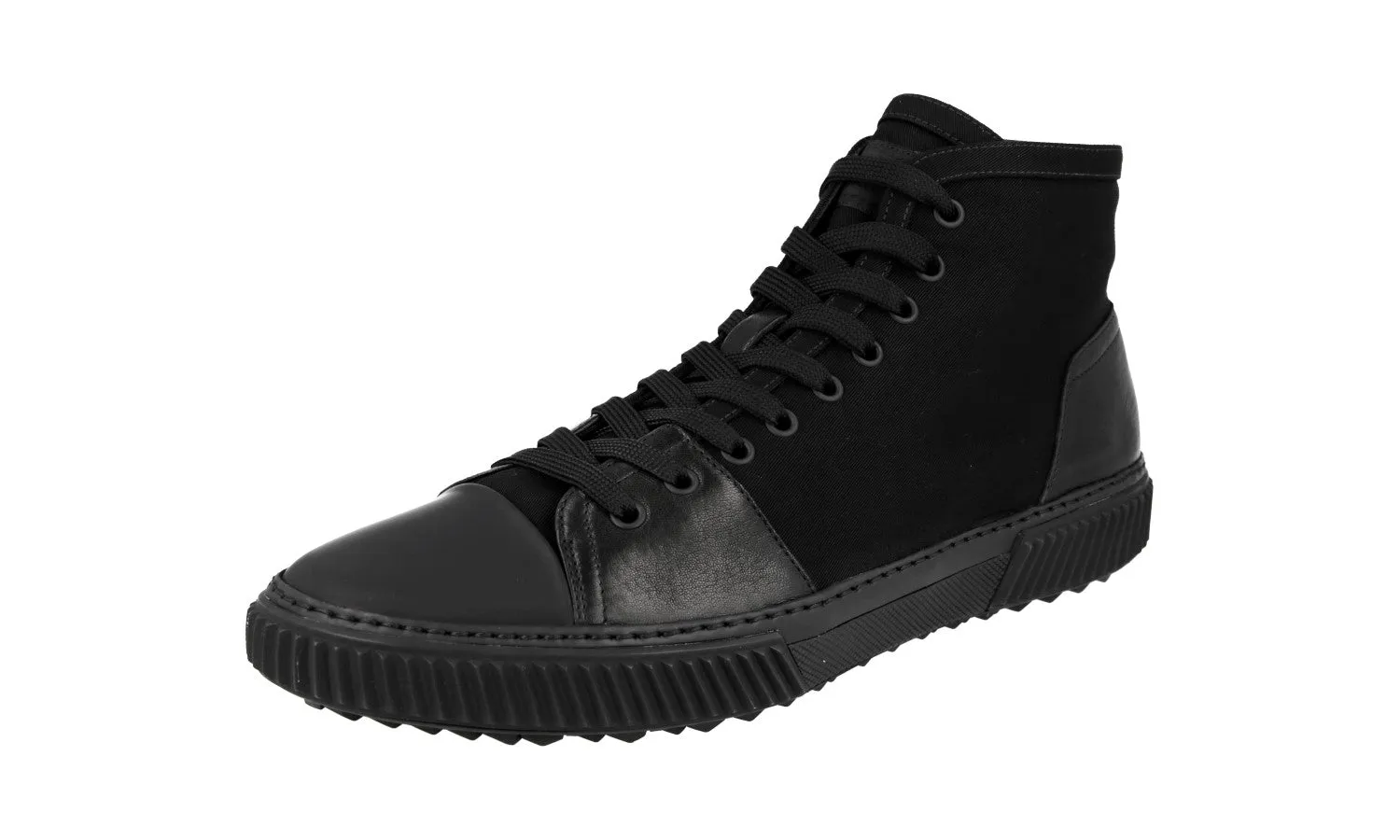 Prada Men's Black Stratus High-Top Sneaker 4T3122 Fashion-Forward Orthotic Compatible