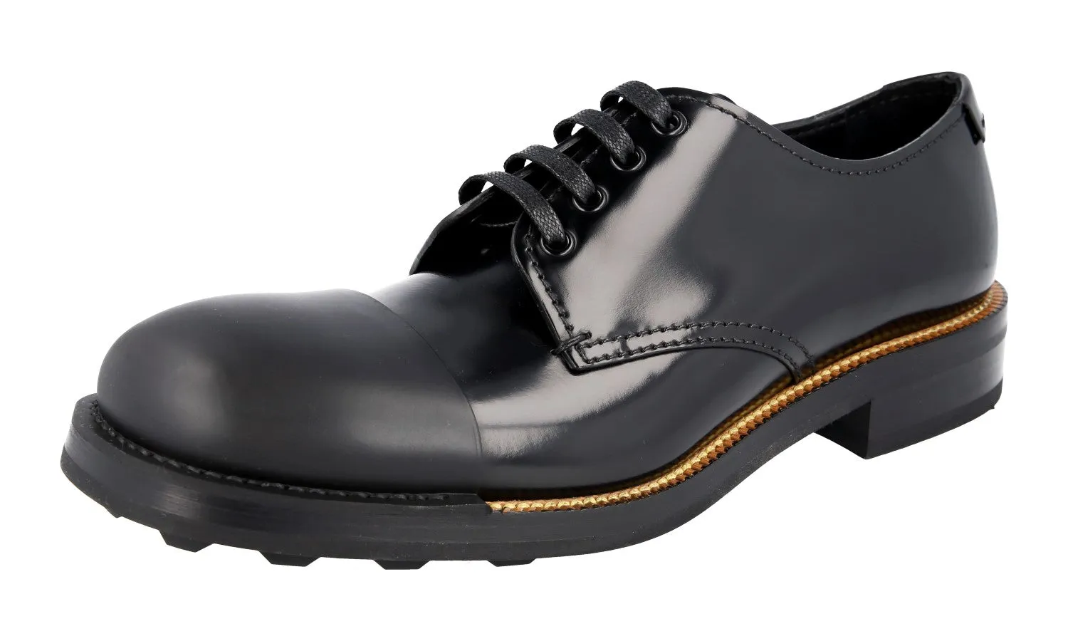 Prada Men's Black welt-sewn Leather Lace-up Shoes 2EG190 Functional Design