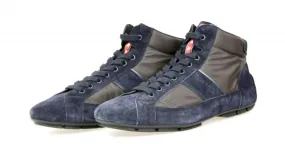 Prada Men's Blue Leather Car Racing Montecarlo High-Top Sneaker 4T2924 Shock Padding Flexible Wear