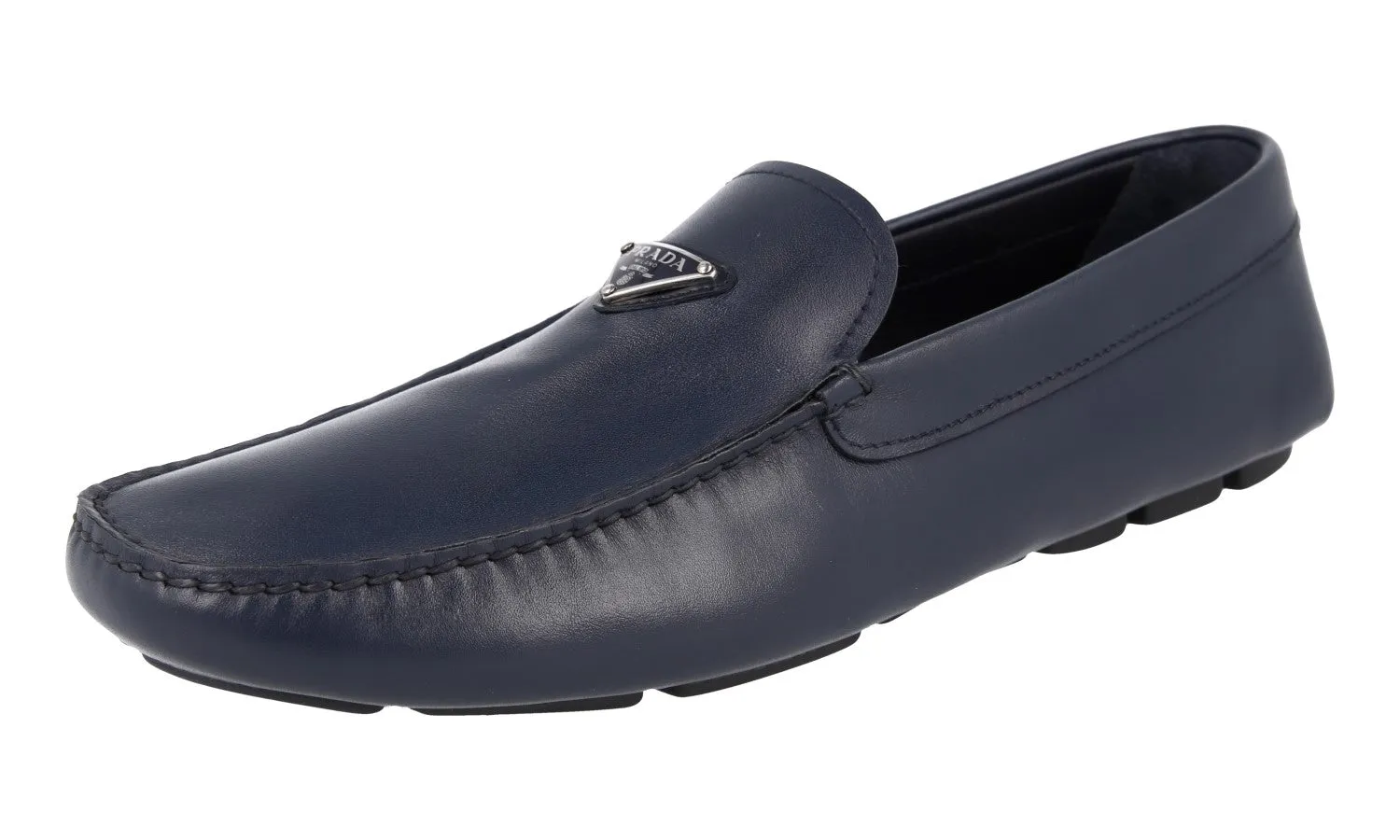 Event Walk Fair Spot Prada Men's Blue Leather Driving Loafer Logo Loafers 2DD172