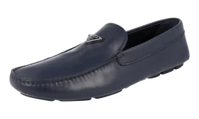 Event Walk Fair Spot Prada Men's Blue Leather Driving Loafer Logo Loafers 2DD172