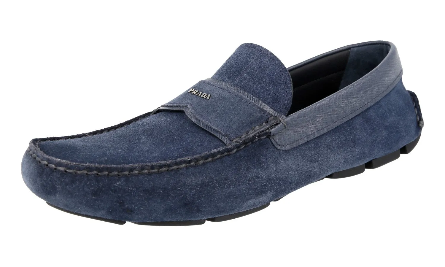 Prada Men's Blue Leather Driving Logo Loafers 2DD137 Trail Walks