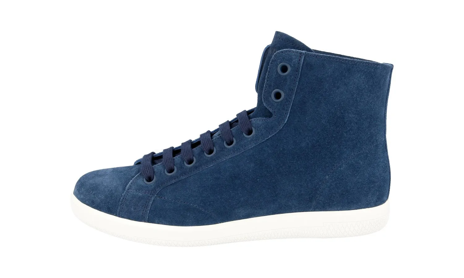Odor Resistant Technology Foot Style Prada Men's Blue Leather High-Top Sneaker 4T3149