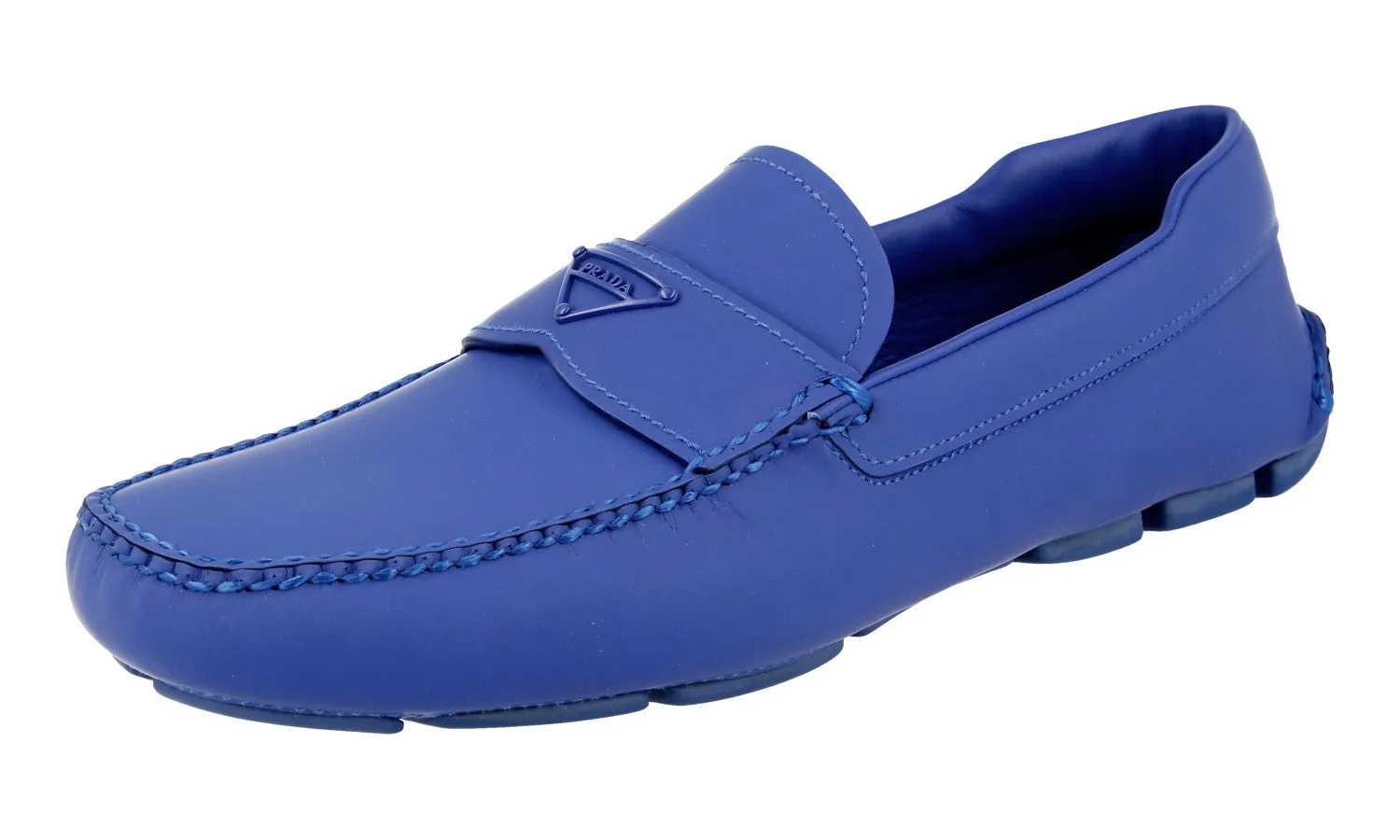 Prada Men's Blue Leather Loafers 2DD127 Hold Power Comfortable Casual Wear