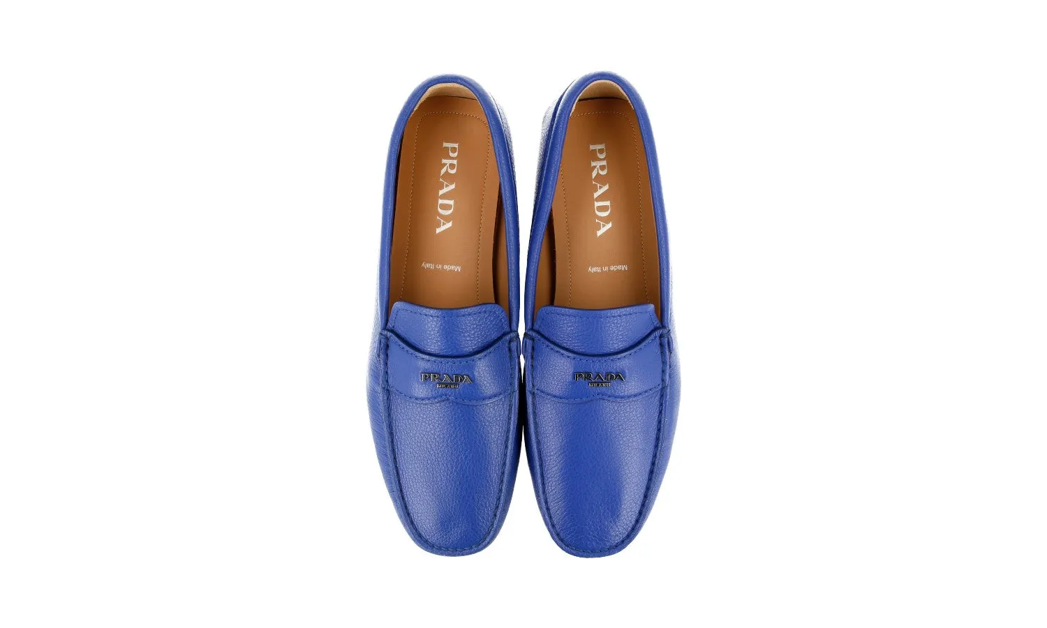 Soft Landing Prada Men's Blue Leather Logo Loafers 2DD165